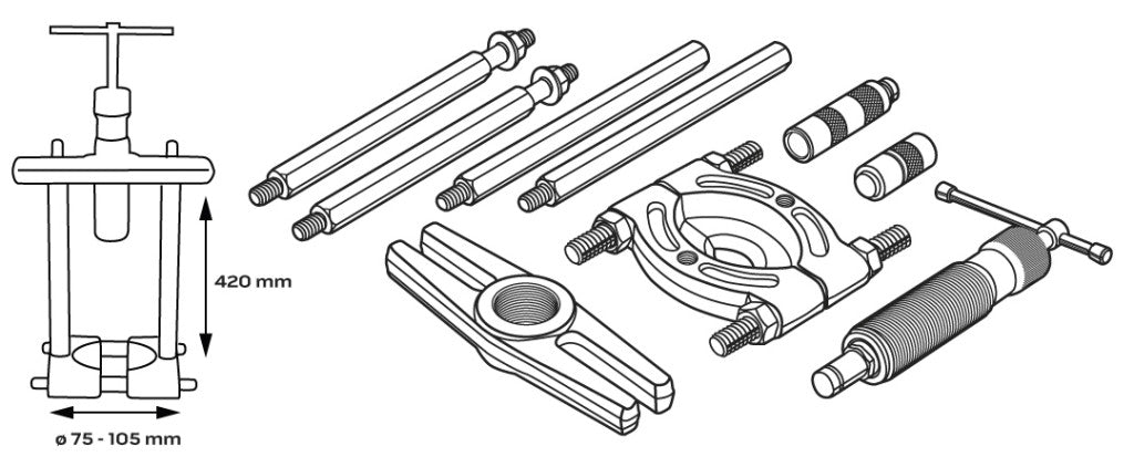 NEO TOOLS Hidraulikus csapágy és agylehúzó készlet 10 tonnás 11-847
