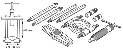 NEO TOOLS Hidraulikus csapágy és agylehúzó készlet 10 tonnás 11-847