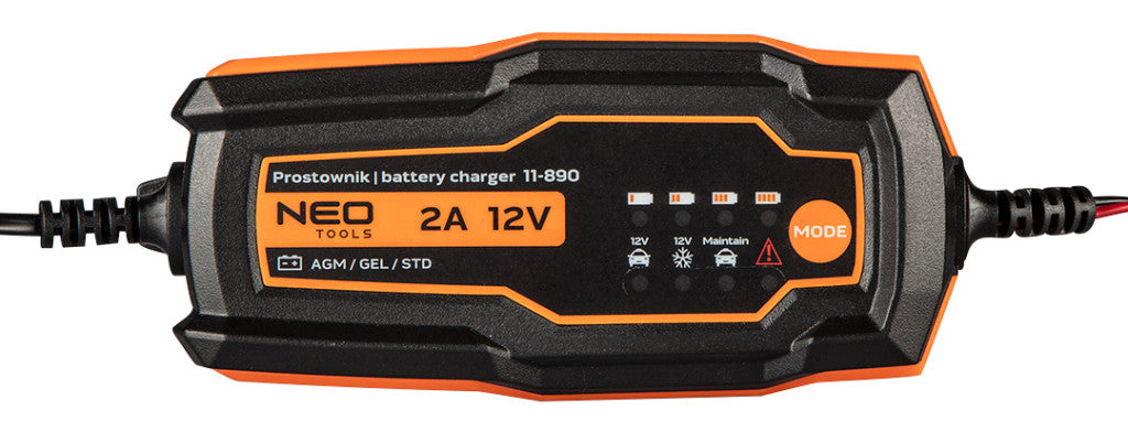 NEO TOOLS Autómata akkutöltő 2A / 35W, 4-60Ah, savas/AGM/zselés akkumulátorokhoz 2 év garanciával 11-890