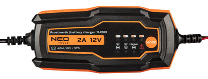 NEO TOOLS Autómata akkutöltő 2A / 35W, 4-60Ah, savas/AGM/zselés akkumulátorokhoz 2 év garanciával 11-890