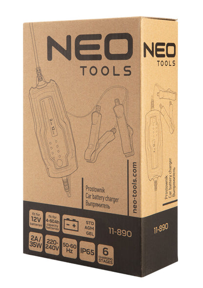 NEO TOOLS Autómata akkutöltő 2A / 35W, 4-60Ah, savas/AGM/zselés akkumulátorokhoz 2 év garanciával 11-890