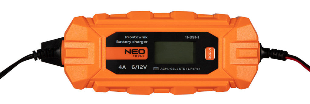 NEO TOOLS Automatikus akkumulátortöltő 4A/70W, 3-120Ah, savas / AGM / GEL akkumulátorokhoz 2 év garanciával 11-891-1