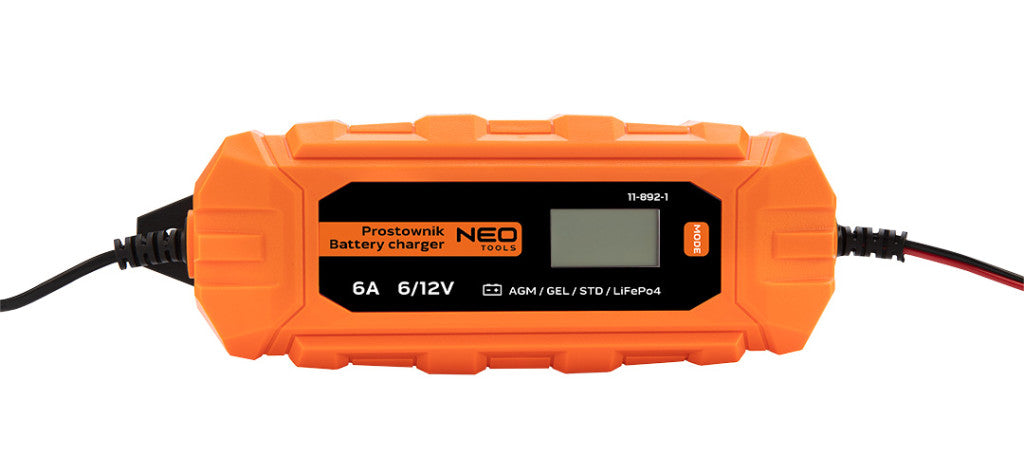 NEO TOOLS Automatikus akkumulátortöltő 6A/100W, 3-150Ah, savas / AGM / GEL akkumulátorokhoz 2 év garanciával 11-892-1