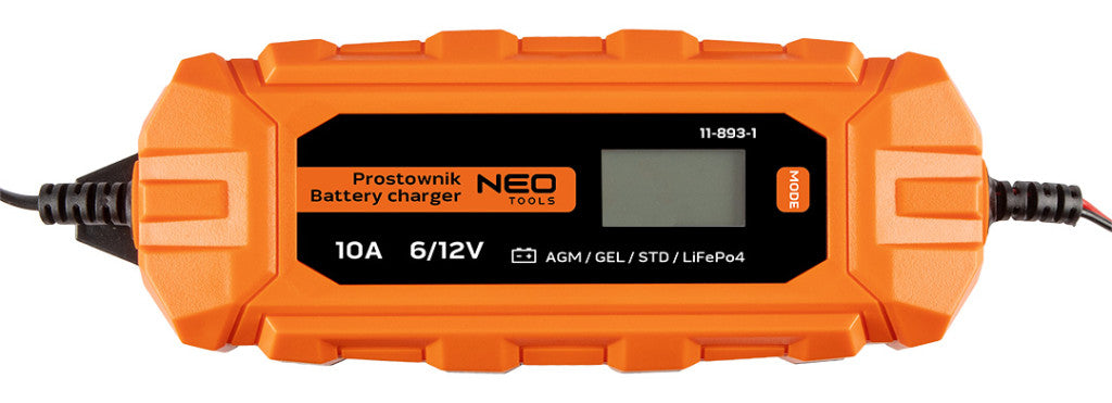 NEO TOOLS Automatikus akkumulátortöltő 10A/160W, 3-200Ah, savas / AGM / GEL akkumulátorokhoz 2 év garanciával 11-893-1