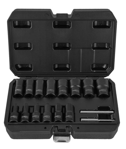 NEO TOOLS Dugókulcskészlet, sérült fejű csavarokhoz 16db 1/2”, 8, 10, 11, 12, 13, 14, 15, 16, 17, 19, 21, 22, 24, 27mm 11-920