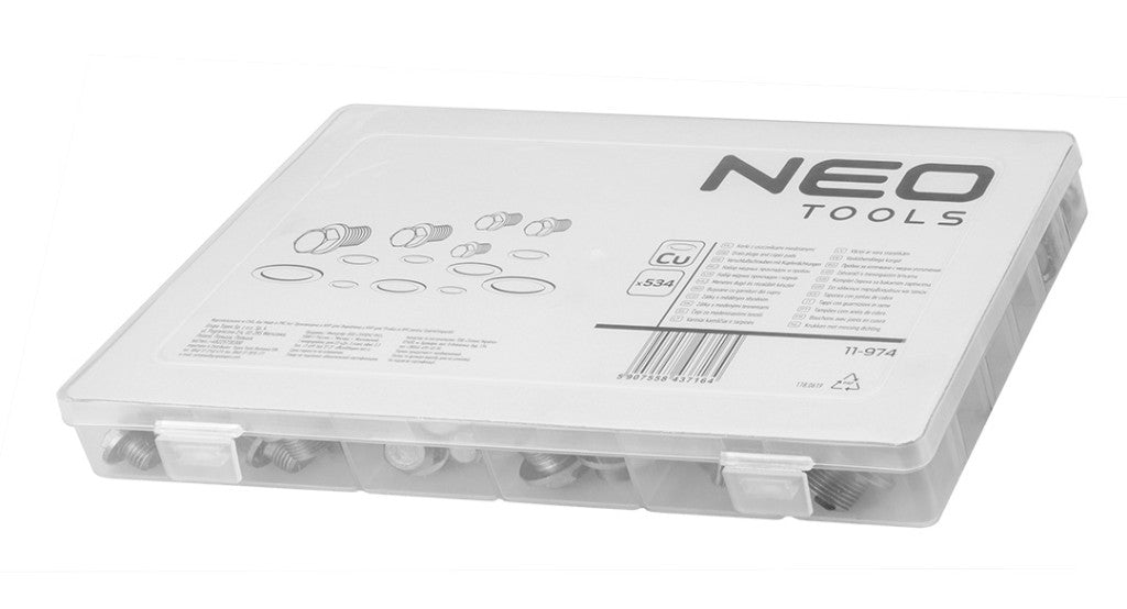 NEO TOOLS Olajleeresztő csavar és rézalátét készlet, 534db 11-974