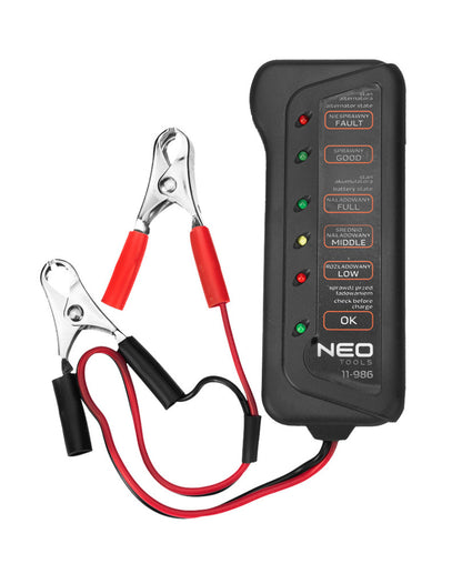 NEO TOOLS Akkumulátor teszter, digitális, akku állapot, generátor töltés ellenőrzése 12V 11-986