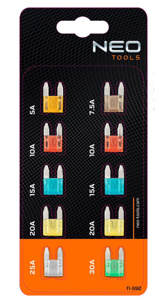 NEO TOOLS Gépkocsi biztositék készlet, 10db 11-992