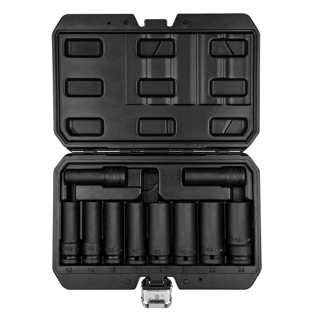 NEO TOOLS Gépi Dugókulcskészlet 1/2" 10db HOSSZÚ 10-24 CR-MO 12-107