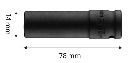 NEO TOOLS Hosszú Gépi dugókulcs 1/2", 14mm, Cr-Mo 12-314