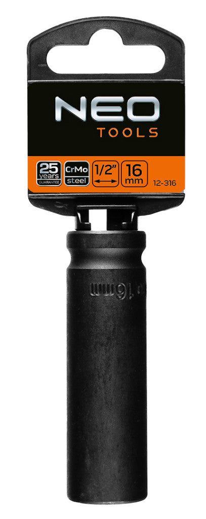 NEO TOOLS Hosszú Gépi dugókulcs 1/2", 16mm, Cr-Mo 12-316