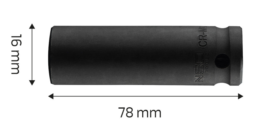 NEO TOOLS Hosszú Gépi dugókulcs 1/2", 16mm, Cr-Mo 12-316