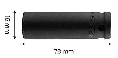 NEO TOOLS Hosszú Gépi dugókulcs 1/2", 16mm, Cr-Mo 12-316