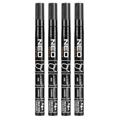 NEO TOOLS 4db jelölőfilc, lakkfilc, vízálló festékkel, alu festéktartály házzal, fekete, normál hegyű 13-852