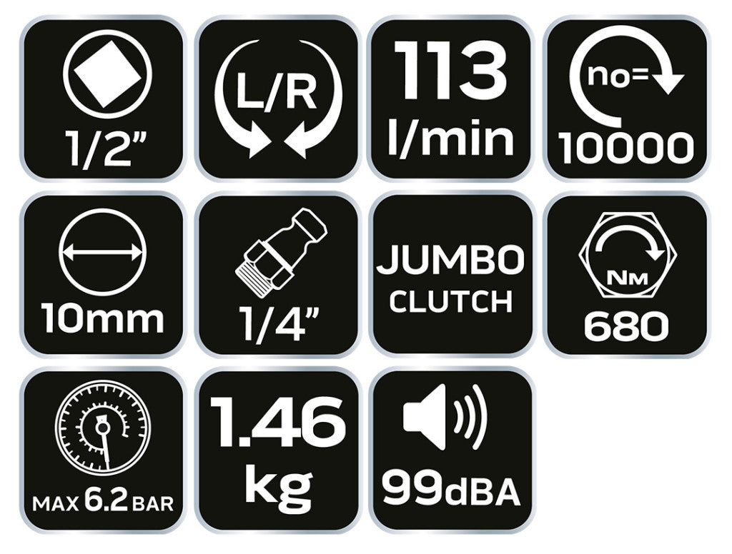 NEO TOOLS Pneumatikus ütvecsavarozó, 1/2", 1300Nm 2 év garanciával 14-006