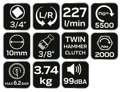 NEO TOOLS Pneumatikus ütvecsavarozó, 3/4", 2000 Nm 2 év garanciával 14-008