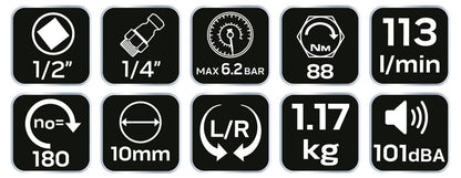 NEO TOOLS Pneumatikus racsnis kulcs 1/2", 88 Nm 2 év garanciával 14-012