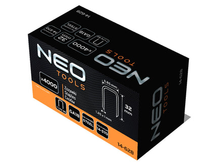 NEO TOOLS Tűzőkapocs, horganyzott 90-es tipus, pneumatikus tűzőgéphez (14-570), GA18, 32mm, 4000db 14-628