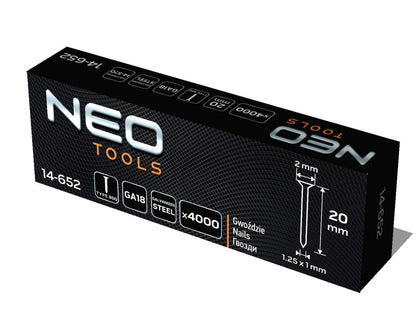 NEO TOOLS Tűzőszeg, horganyzott 300 (F) tipus, pneumatikus tűzőgéphez (14-570), GA18, 20mm, 4000db 14-652