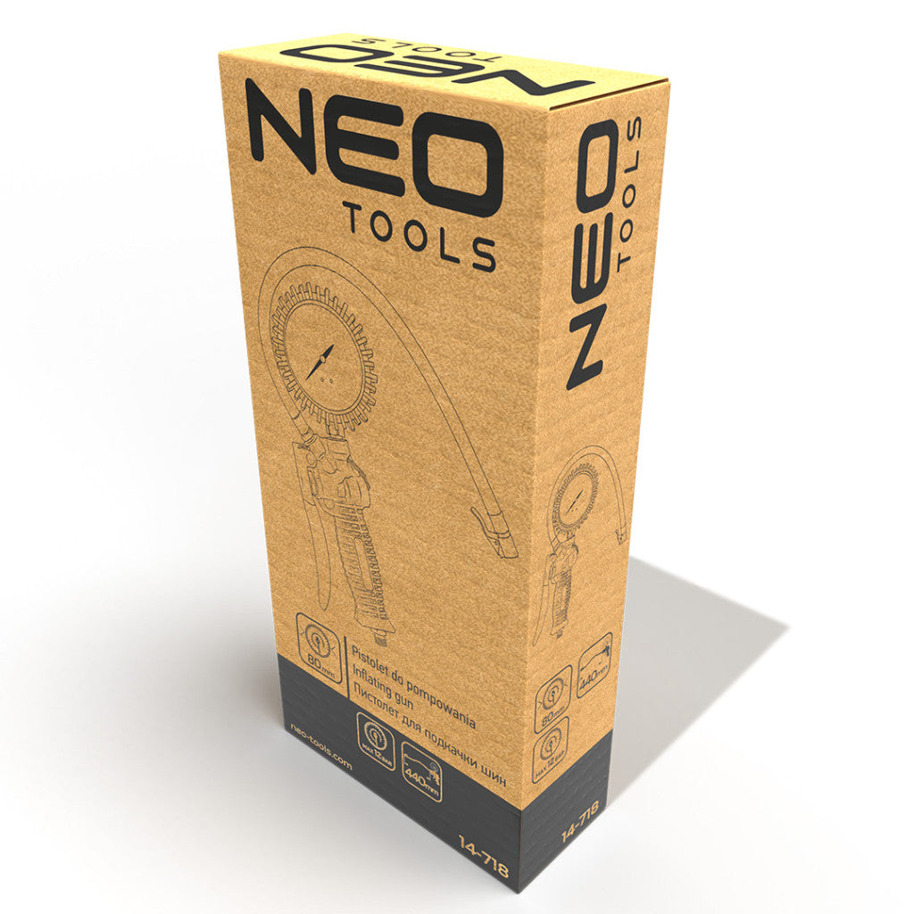 NEO TOOLS Pneumatikus kerékfúvó pisztoly, Profi, nyomásmérővel 80mm 14-718