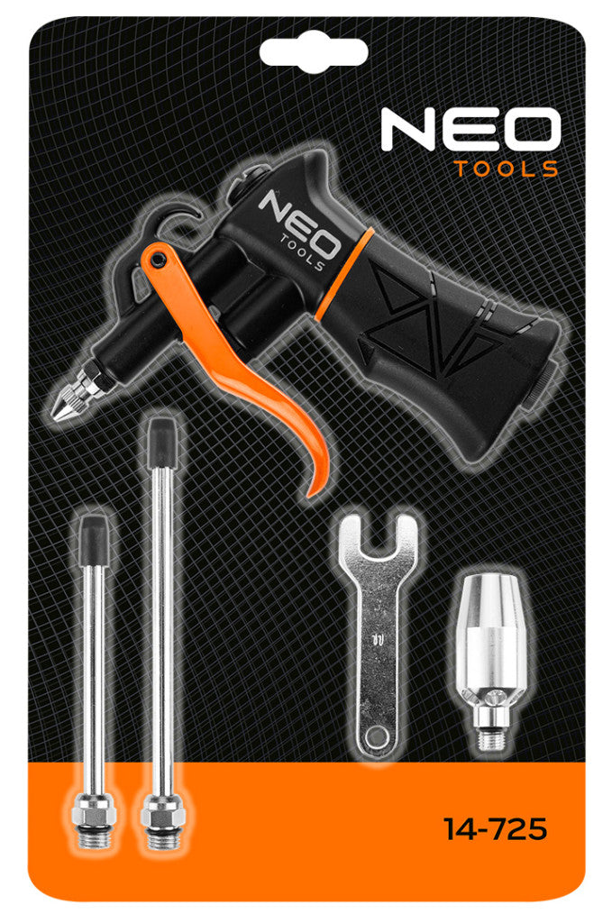 NEO TOOLS Pneumatikus lefúvópisztoly, nagy teljesítményű, cserélhető fejekkel 14-725