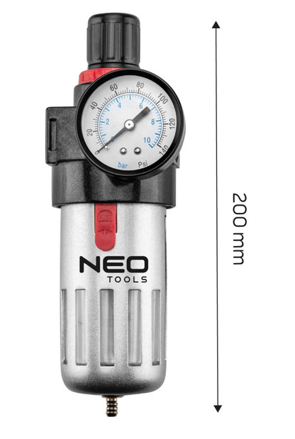 NEO TOOLS Pneumatikus víztelenítő szűrő 1/2", nyomásszabályzóval, fém 14-732