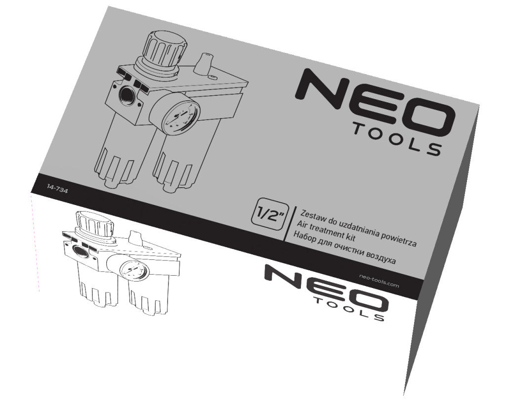 NEO TOOLS Pneumatikus víztelenítő szűrő és olajzó 1/2", nyomásszabályzóval, fém 14-734