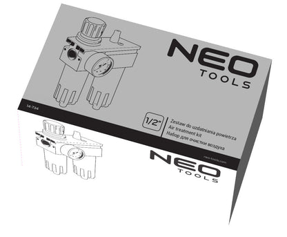 NEO TOOLS Pneumatikus víztelenítő szűrő és olajzó 1/2", nyomásszabályzóval, fém 14-734