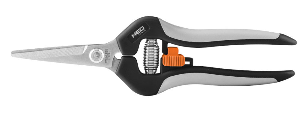 NEO TOOLS Szüretelő metszőolló, hegyes, max.6mm, teflon bevonat, 185mm 15-207