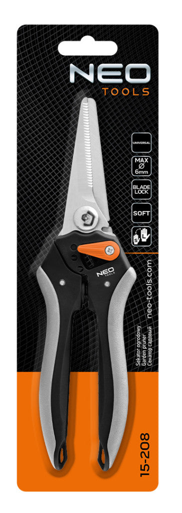 NEO TOOLS Szüretelő metszőolló, hegyes, max.6mm, teflon bevonat, 210mm 15-208