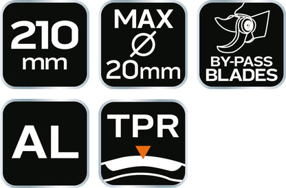 NEO TOOLS Metszőolló, mellévágó, max 20mm, teflon bevonat, alu ház, 210mm 15-212
