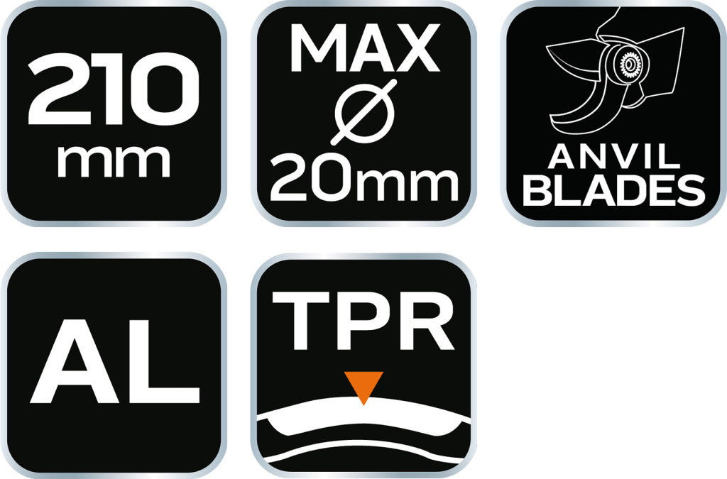 NEO TOOLS Metszőolló, rávágó, max 20mm, teflon bevonat, alu ház, 210mm 15-213
