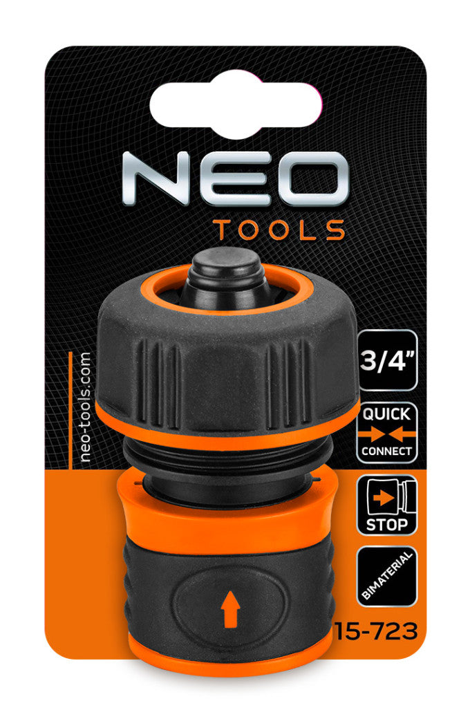 NEO TOOLS Tömlő gyorscsatlakozó 3/4", vízstoppos, kétkomponensű 15-723