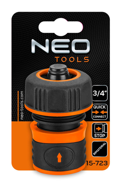NEO TOOLS Tömlő gyorscsatlakozó 3/4", vízstoppos, kétkomponensű 15-723
