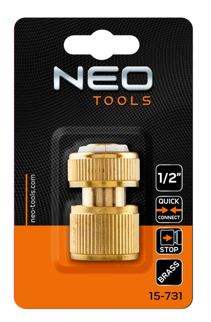 NEO TOOLS Tömlő gyorscsatlakozó 1/2", vízstoppos, réz 15-731