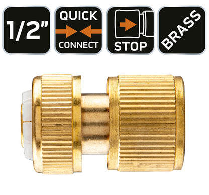 NEO TOOLS Tömlő gyorscsatlakozó 1/2", vízstoppos, réz 15-731
