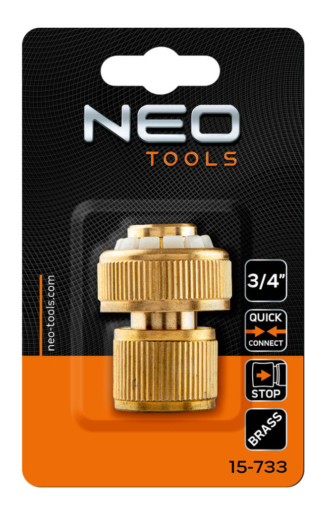 NEO TOOLS Tömlő gyorscsatlakozó 3/4", vízstoppos, réz 15-733