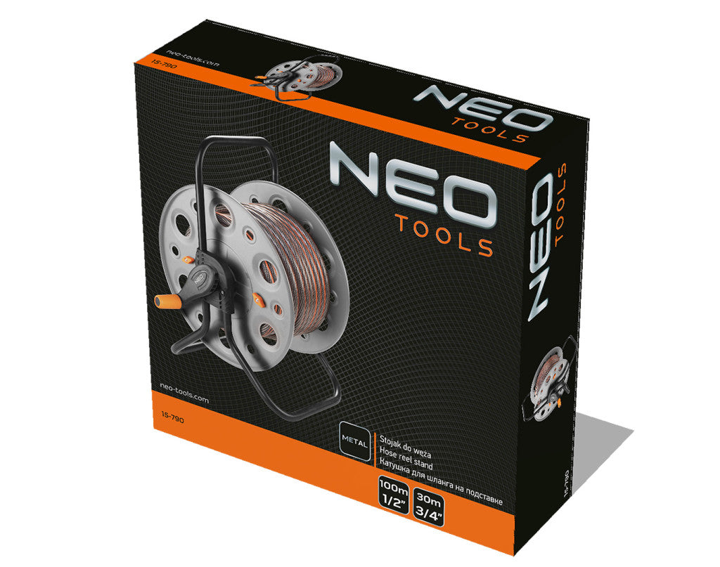NEO TOOLS Tömlődob, fém, tömlőméret: 1/2" max100m, 3/4" max30 m 15-790