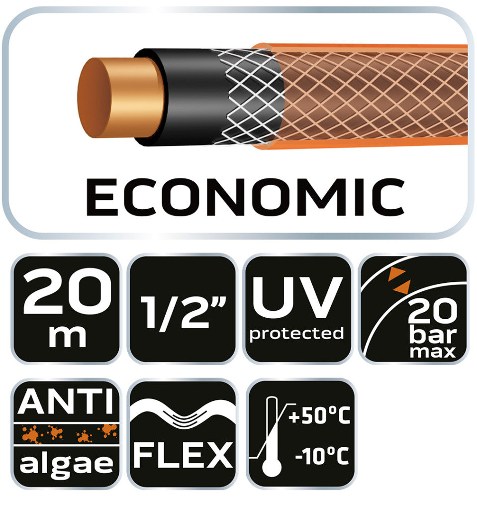 NEO TOOLS Locsolótömlő 1/2"x20 m, 4 rétegű ECONOMIC 15-800