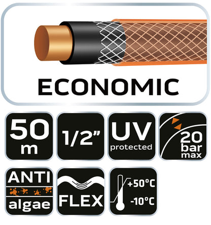 NEO TOOLS Locsolótömlő 1/2"x50 m, 4 rétegű ECONOMIC 15-802