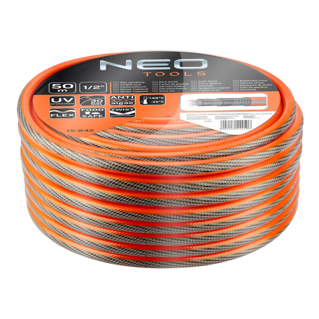 NEO TOOLS Locsolótömlő 1/2"x50 m, 6 rétegű PROFESSIONAL 15-842