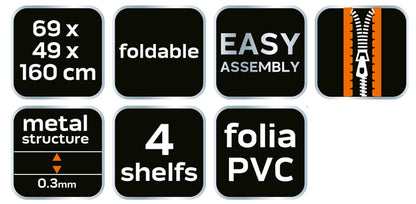 NEO TOOLS Növényház 69 x 49 x 160cm, PVC fólia, fémszerkezet 15-901
