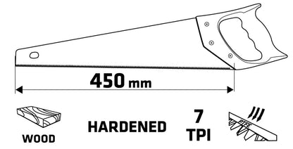 VERTO Kézifűrész 450mm, teflon bevonat, védőtokkal 15G102