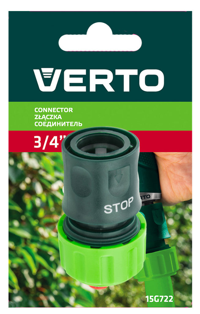 VERTO Tömlő gyorscsatlakozó 3/4" vizstoppos 15G723