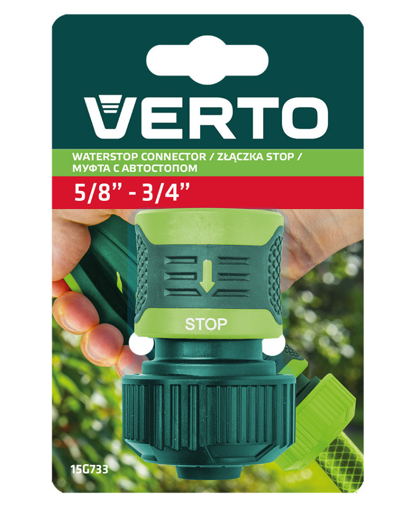 VERTO Tömlő gyorscsatlakozó 3/4" vizstoppos, kétkomponensű 15G733