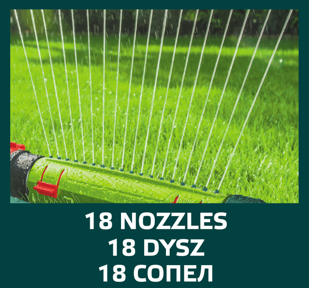 VERTO Négyszögesőztető, billenő, öntöző, 15x19m - 285 m2, 18 fúvóka 15G772