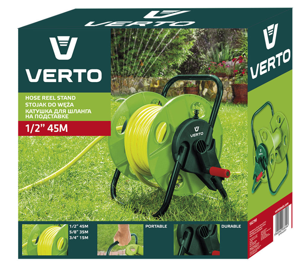 VERTO Tömlődob, tömlőméret: 1/2" max45m, 5/8" max35 m 15G790