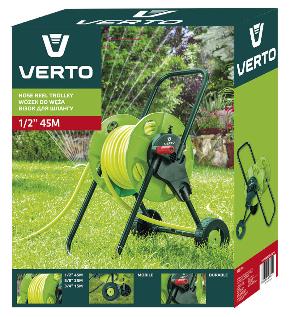 VERTO Tömlőkocsi, tömlőméret: 1/2" max45m, 5/8" max35 m 15G791