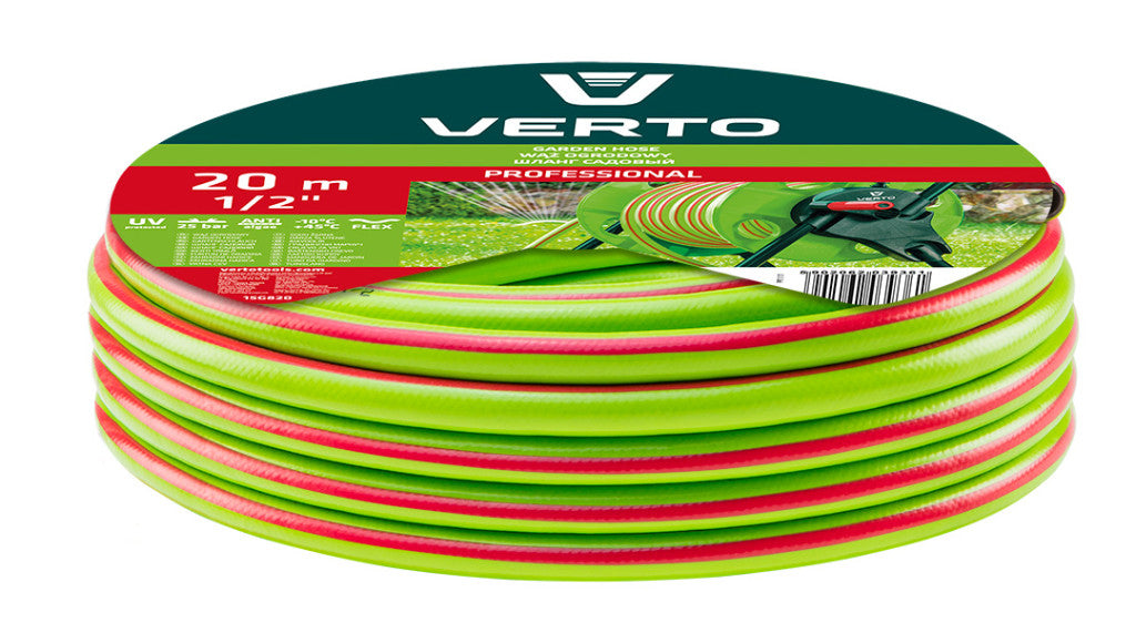 VERTO Locsolótömlő 20 m, 1/2", Professional: csomózódás, csavarodás védelem, UV álló, algásodás védelem 15G820
