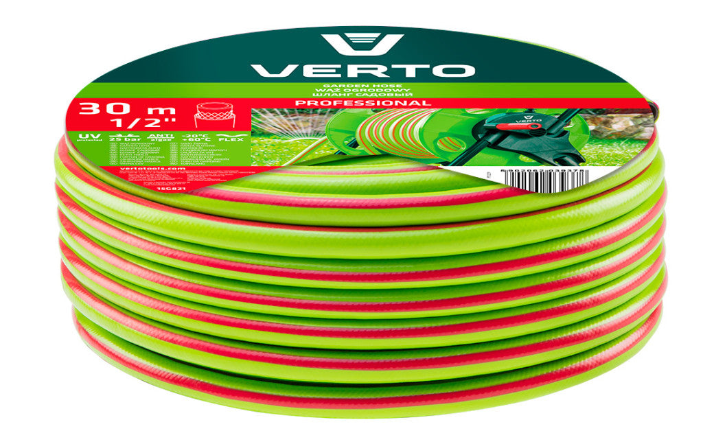 VERTO Locsolótömlő 30 m, 1/2", Professional: csomózódás, csavarodás védelem, UV álló, algásodás védelem 15G821